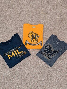 Lot of (3) Milwaukee Brewers MLB T-Shirts, Nike-Majestic